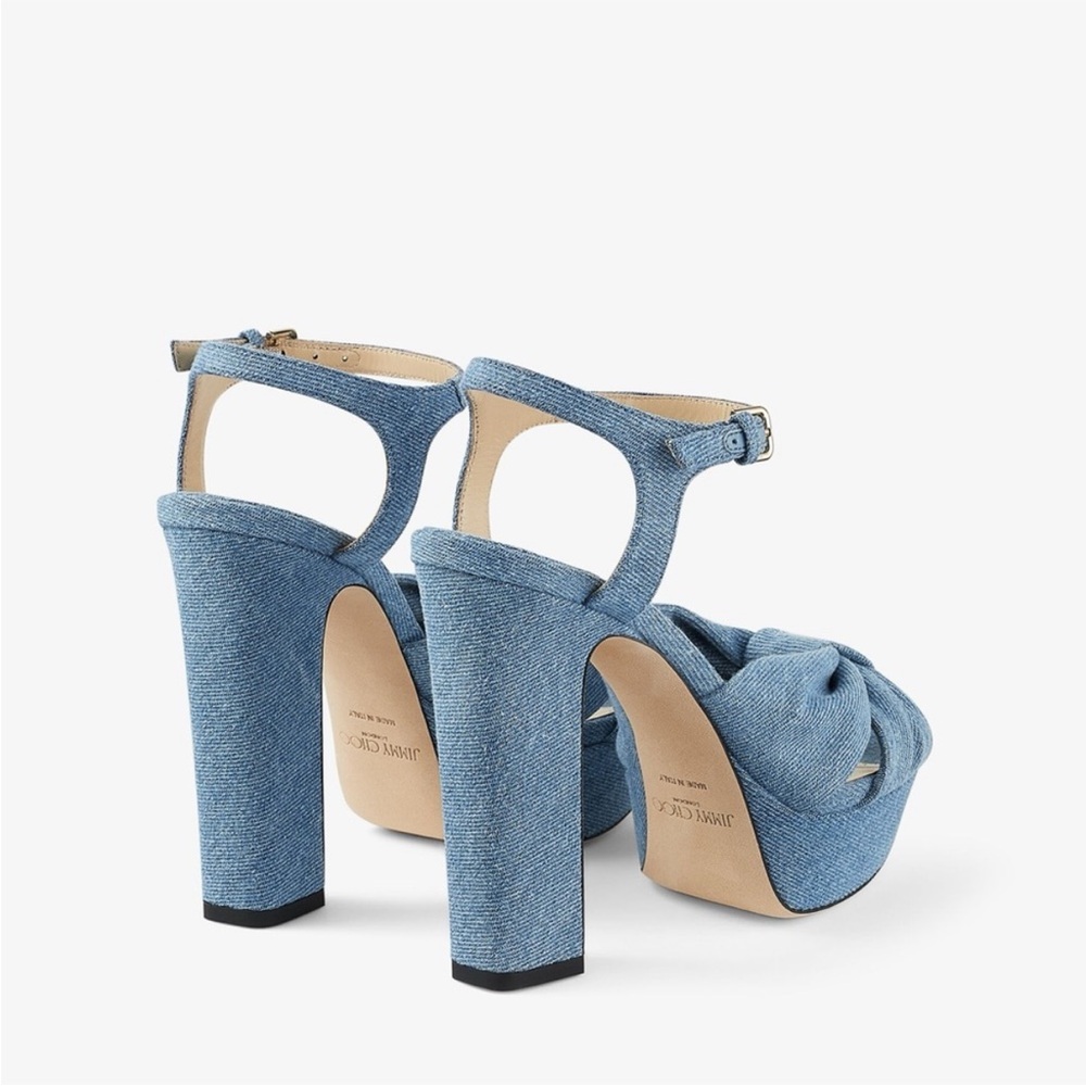New JIMMY CHOO Heloise 120 Knotted Denim Platform Sandals 38 $995 - Picture 3 of 14